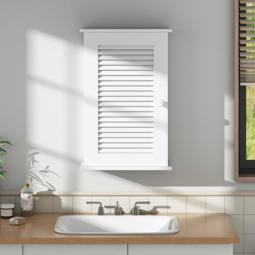 Modern Wall Mounted Bathroom Cabinet Slim Louvered Storage – jaxpety