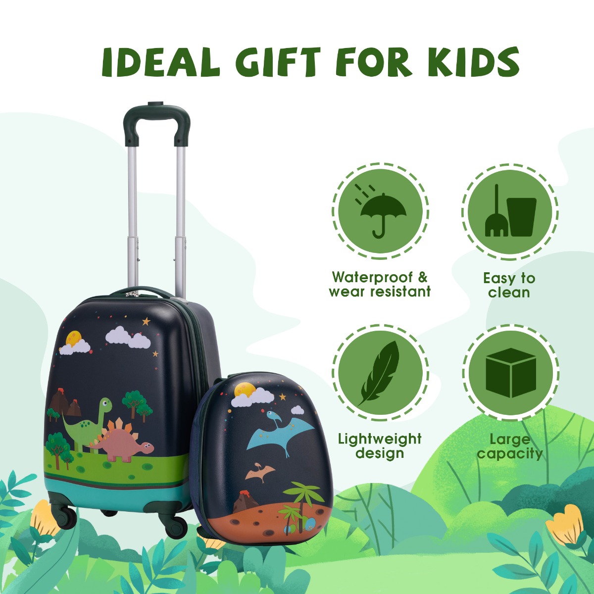 Jaxpety Kids Spinner Cute Hard Side Luggage W/Backpack