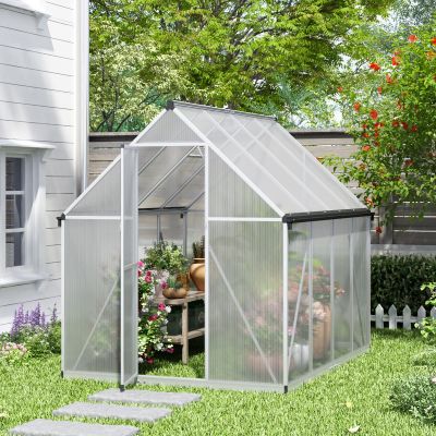6' x 8' Outdoor Polycarbonate Green House, Heavy-Duty Aluminum Walk-in Hot House Sunroom with Hinged Door