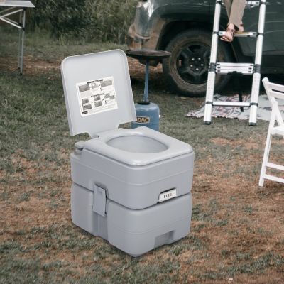 5.3 Gallon Handle Flush Pump Outdoor Portable Toilet for Car, Camping, Cold Grey