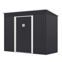 Upgraded 4.2' x 9.1' Outdoor Storage Shed, Steel Utility Tool Storage House with Lockable Sliding Door, Dark Gray