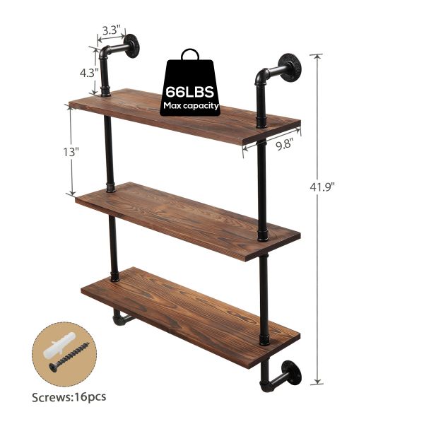 Jaxpety 3 Tier Industrial Retro Wall Mount Iron Pipe Shelves