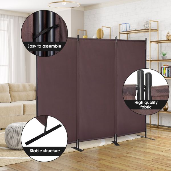 Jaxpety 4 Panel Room Divider W/ Leg Support 5.9 ft Folding Wall Partition  for Home Office, Brown 
