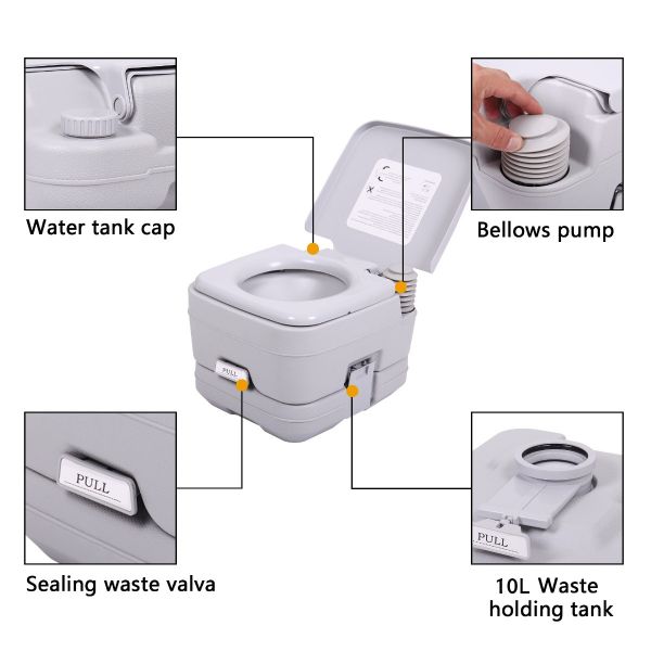Portable Toilet 5 Gallon, Outdoor Travel Mobile Flush Toilet Camping Porta  Potty Durable Leak Proof Flushable RV Toilet Easy to use With Detachable
