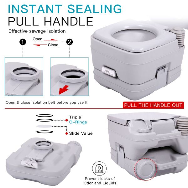 Portable Toilet 5 Gallon, Outdoor Travel Mobile Flush Toilet Camping Porta  Potty Durable Leak Proof Flushable RV Toilet Easy to use With Detachable